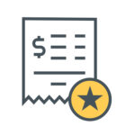 Icon of a piece of paper with a dollar bill sign in the top left and a star on a yellow circle in the bottom right