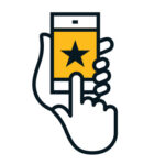Icon of a finger pointing to a phone screen with a black star and yellow background
