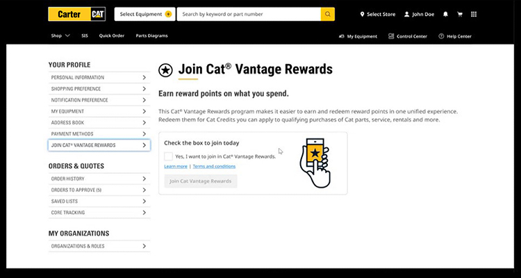 Cat Vantages Sign-in Screen